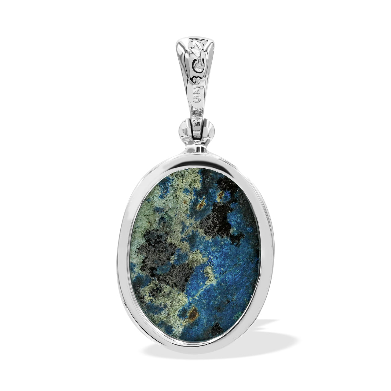 Starborn Faceted Azurite Malachite Oval Shaped Pendant in Sterling Silver