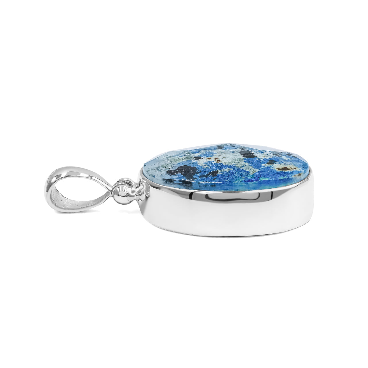 Starborn Faceted Azurite Malachite Oval Shaped Pendant in Sterling Silver