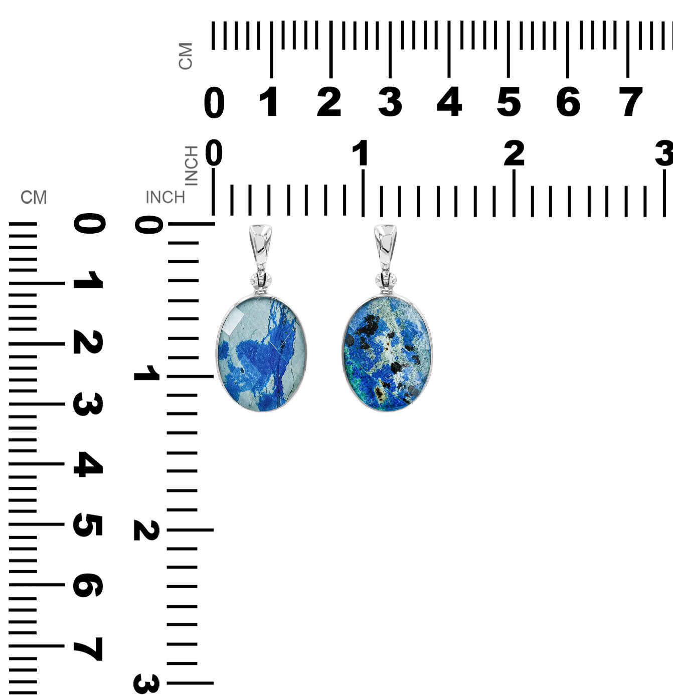 Starborn Faceted Azurite Malachite Oval Shaped Pendant in Sterling Silver
