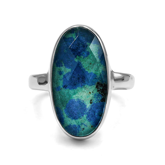 Starborn Faceted Azurite Malachite Quartz Doublet Ring in Sterling Silver