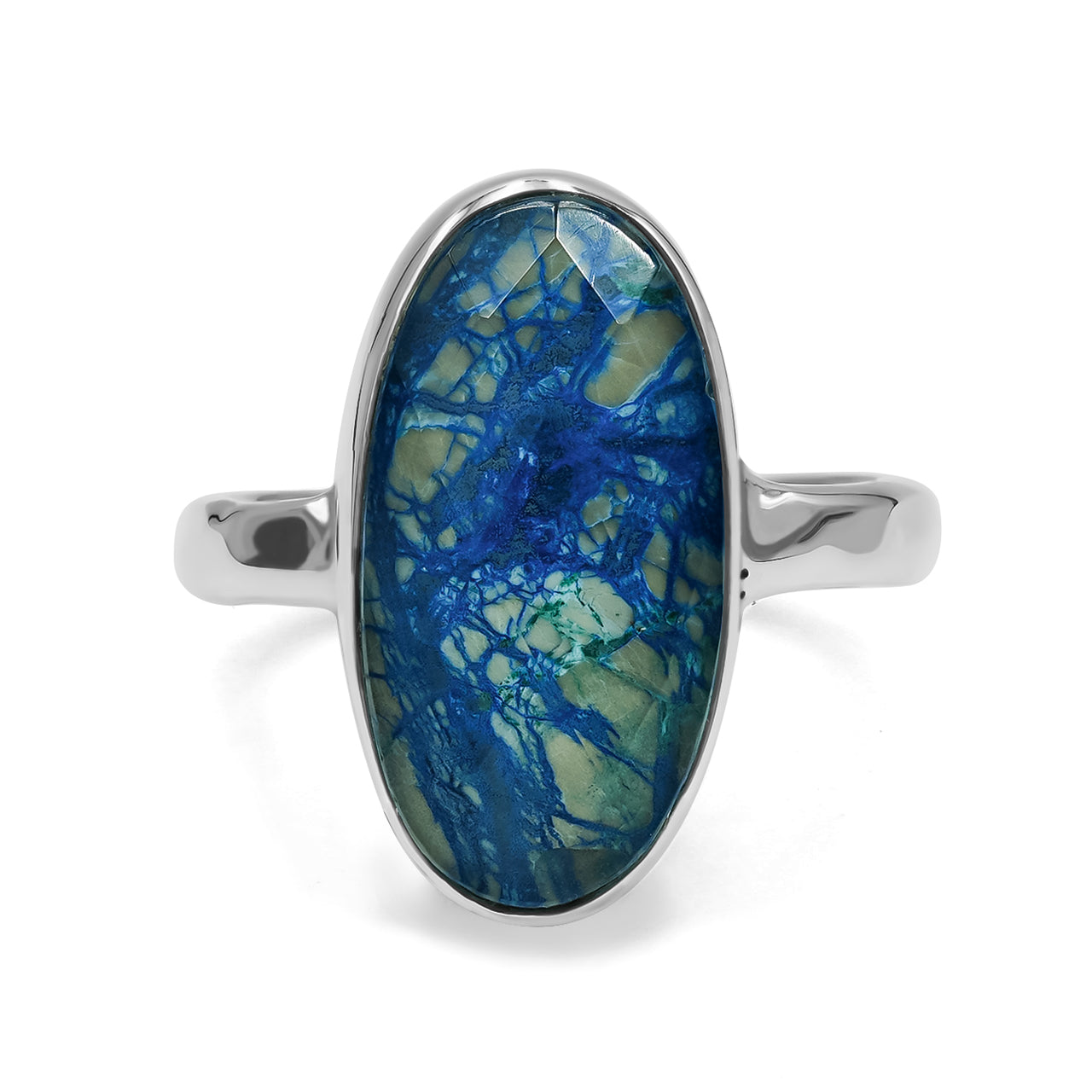 Starborn Faceted Azurite Malachite Quartz Doublet Ring in Sterling Silver