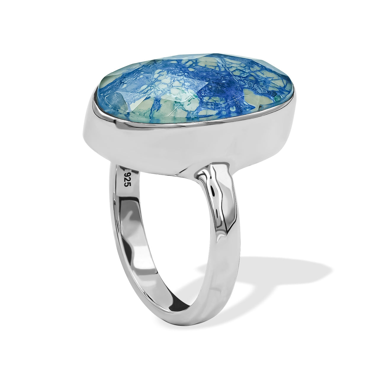 Starborn Faceted Azurite Malachite Quartz Doublet Ring in Sterling Silver