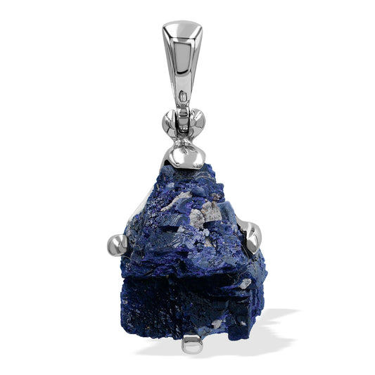 Starborn Azurite Crystal Prong Set Pendant in Sterling Silver