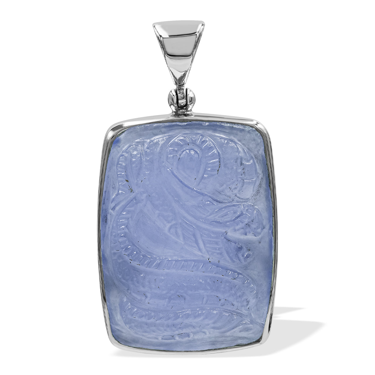 Starborn Carved Blue Chalcedony Dragon Pendant in Sterling Silver