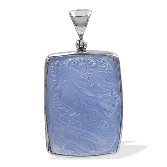 Starborn Carved Blue Chalcedony Dragon Pendant in Sterling Silver