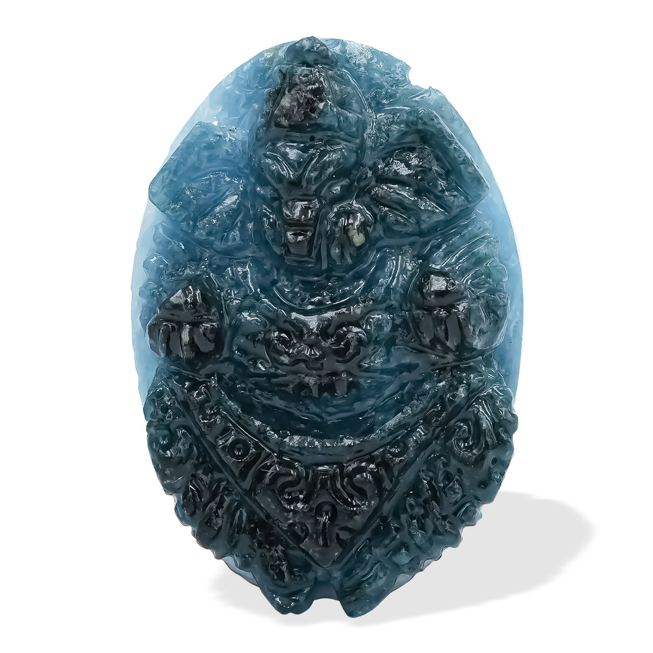 Starborn Blue Ice Glacierite Oval Shaped Hand Carved Ganesha Cabochon