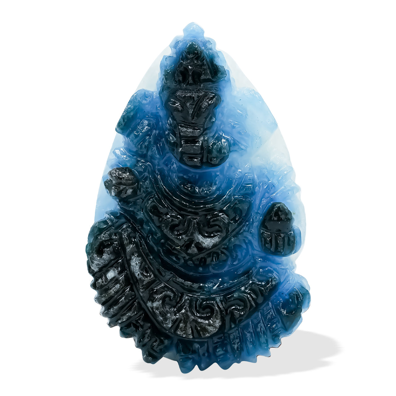 Starborn Blue Ice Glacierite Pear Shaped Hand Carved Cabochon Ganesha