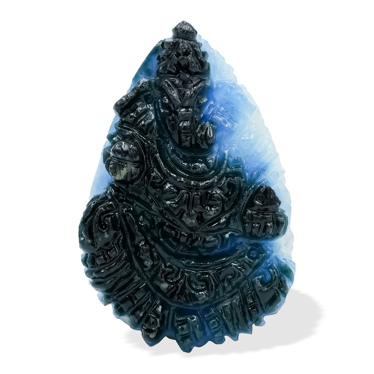 Starborn Blue Ice Glacierite Pear Shaped Hand Carved Cabochon Ganesha