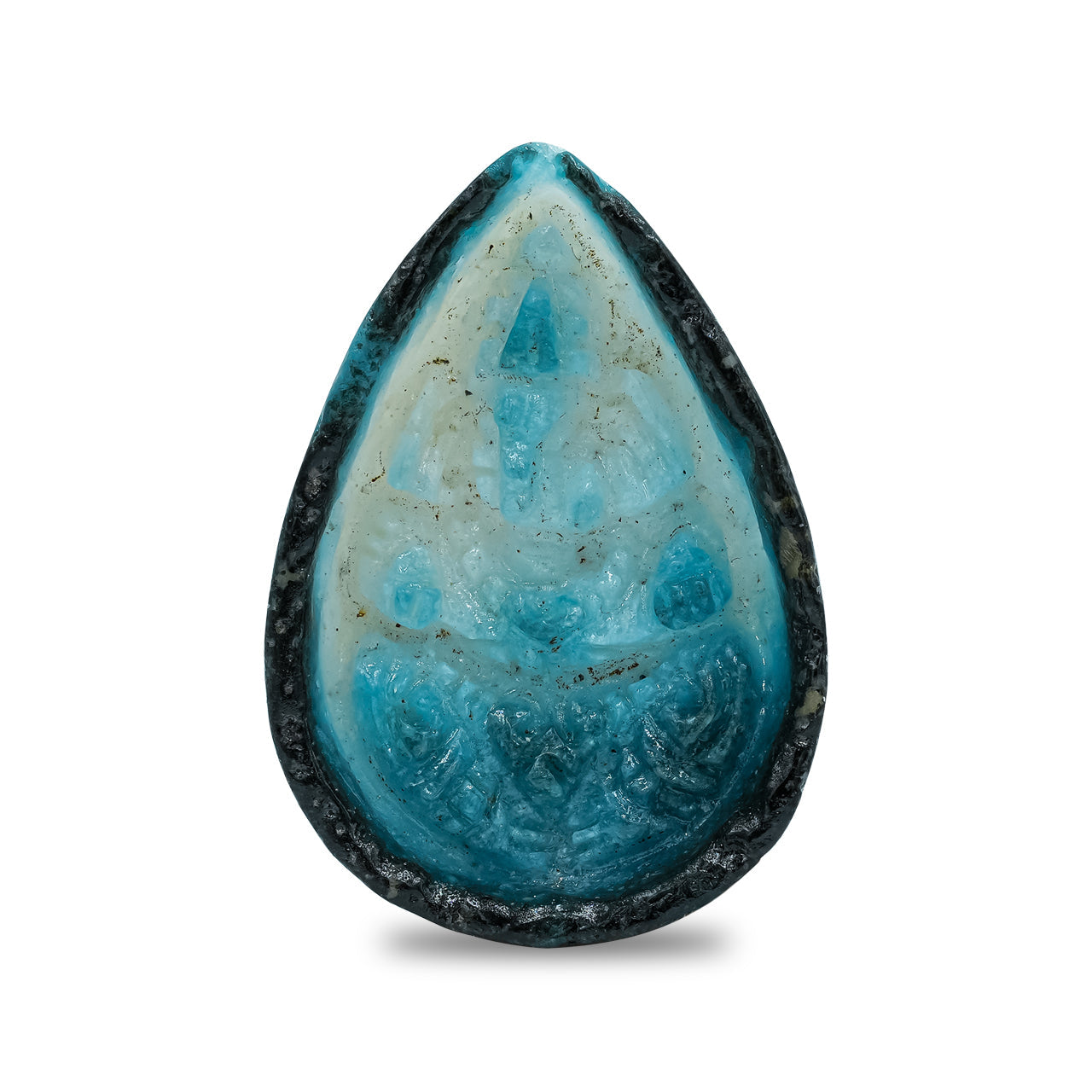 Starborn Carved Pear-Shaped Blue Ice Glacierite Ganesha Carving 31-32 mm - 1 piece