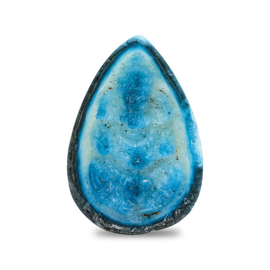 Starborn Carved Pear-Shaped Blue Ice Glacierite Ganesha Carving 31-32 mm - 1 piece