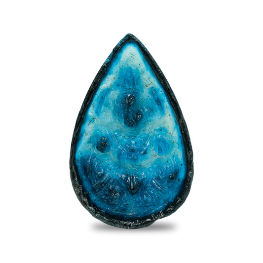 Starborn Carved Pear-Shaped Blue Ice Glacierite Ganesha Carving 35-36 mm - 1 piece