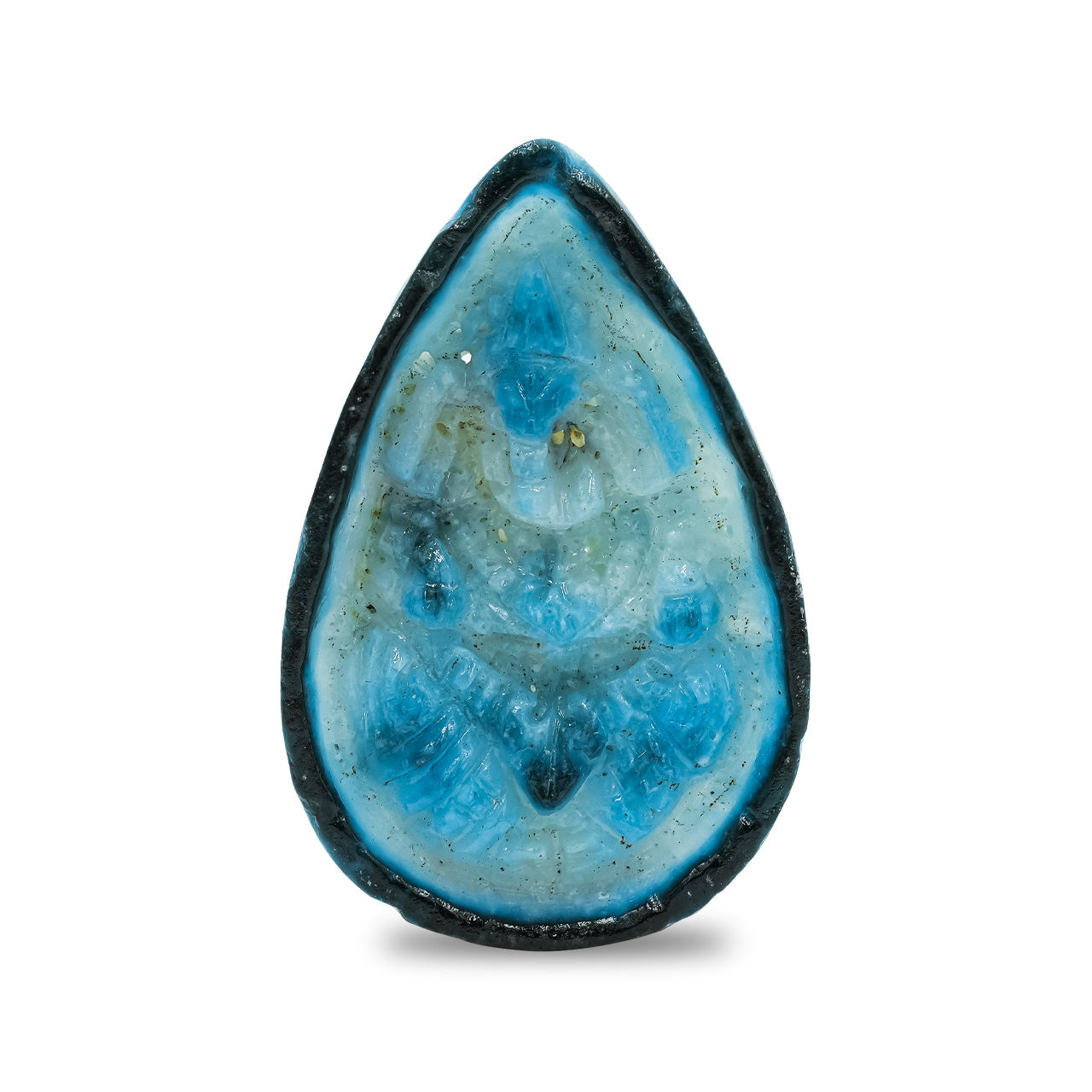 Starborn Carved Pear-Shaped Blue Ice Glacierite Ganesha Carving 35-36 mm - 1 piece