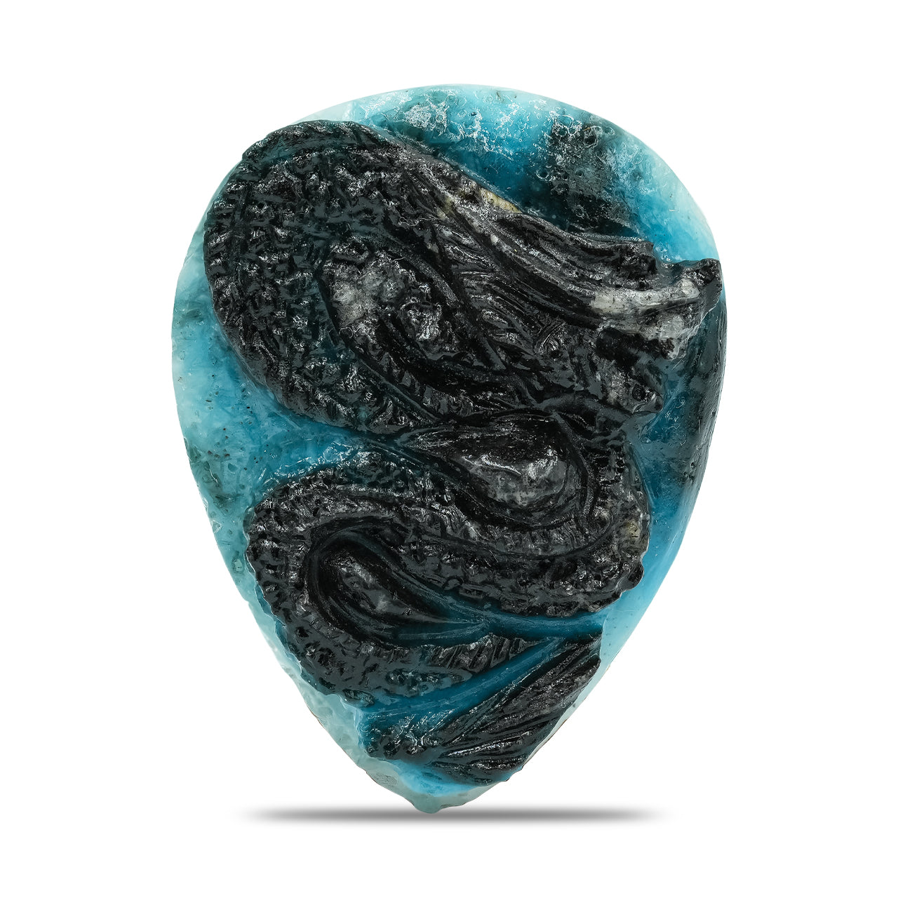 Starborn Carved Pear-Shaped Blue Ice Glacierite Dragon Carving 40-42 mm - 1 piece