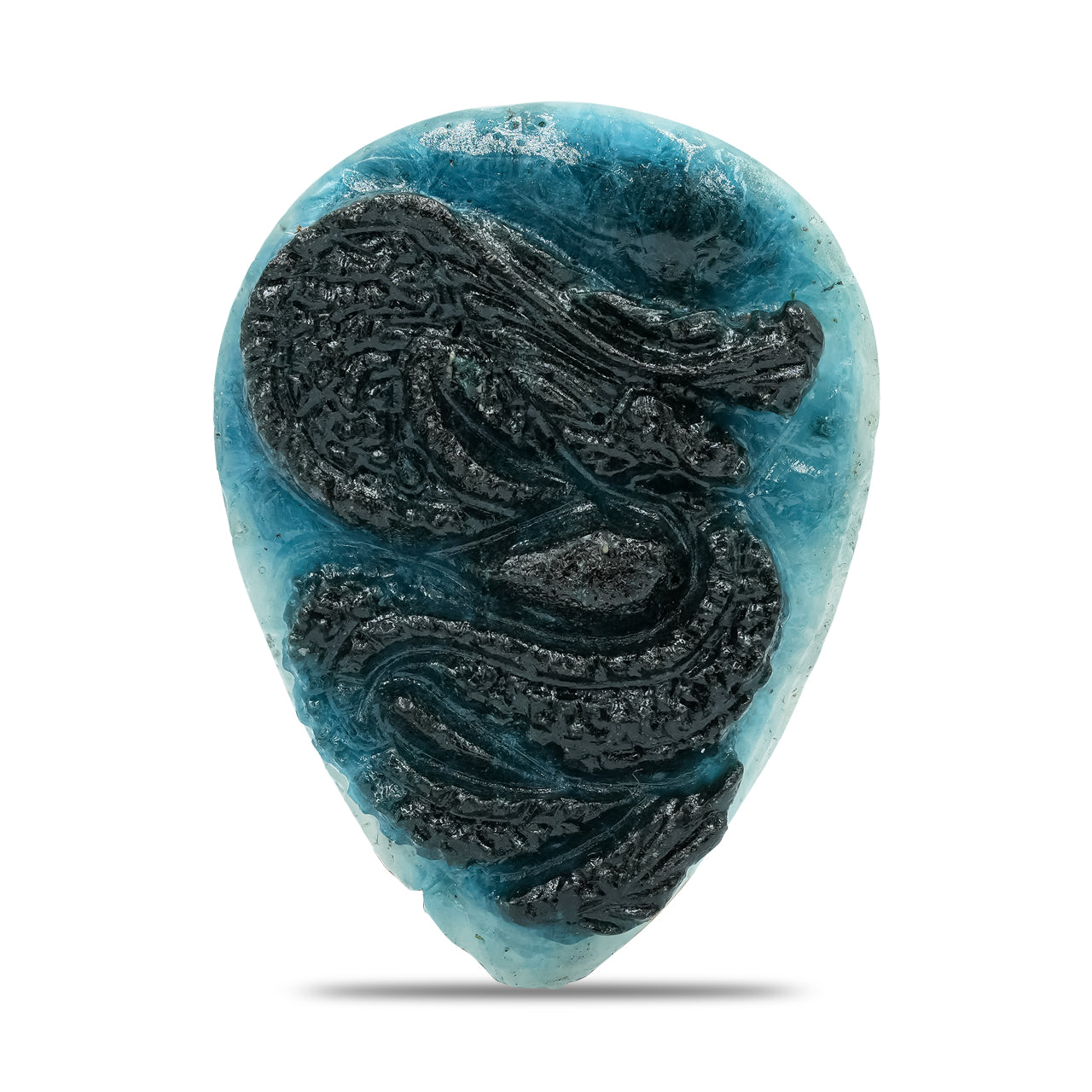 Starborn Carved Pear-Shaped Blue Ice Glacierite Dragon Carving 40-42 mm - 1 piece