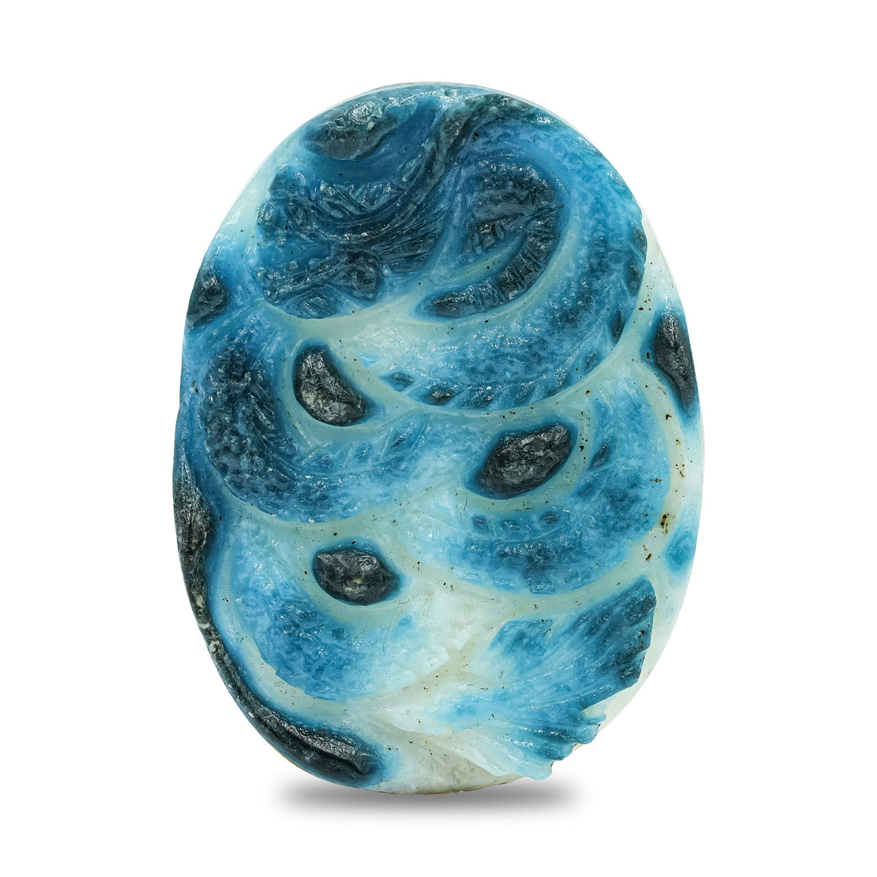 Starborn Carved Oval Shaped Blue Ice Glacierite Dragon Carving 39-40 mm - 1 piece