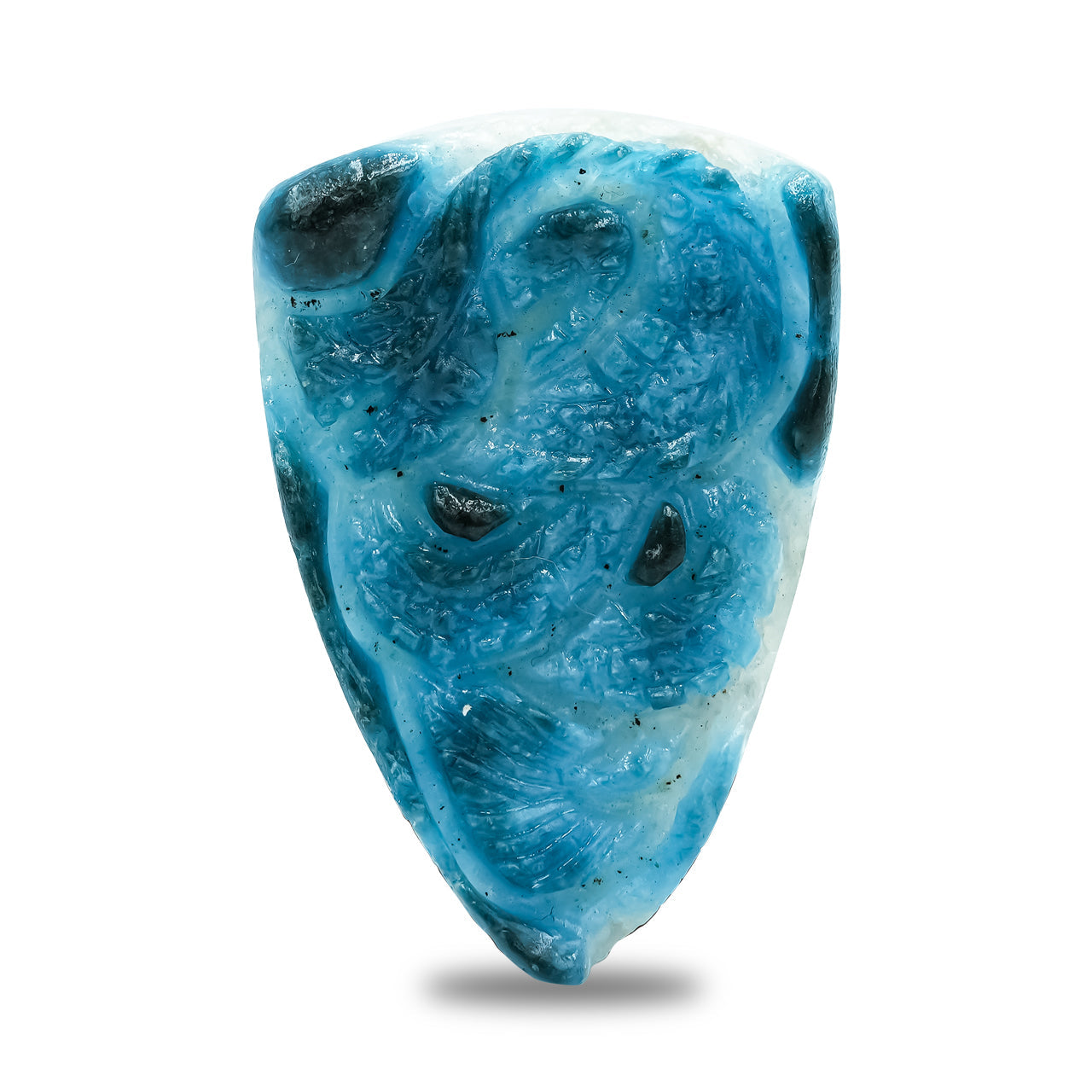 Starborn Carved Shield Shaped Blue Ice Glacierite Dragon Carving 34-35 mm - 1 piece