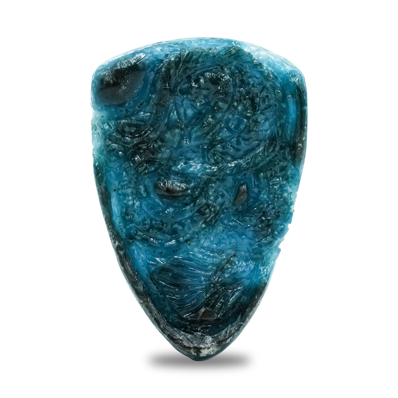 Starborn Carved Shield Shaped Blue Ice Glacierite Dragon Carving 34-35 mm - 1 piece