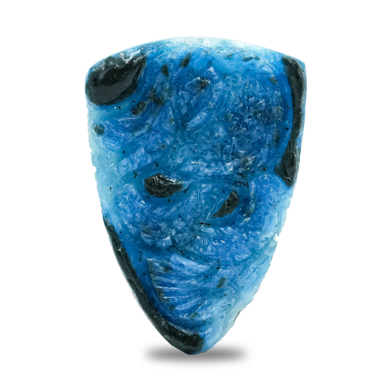 Starborn Carved Shield Shaped Blue Ice Glacierite Dragon Carving 34-35 mm - 1 piece
