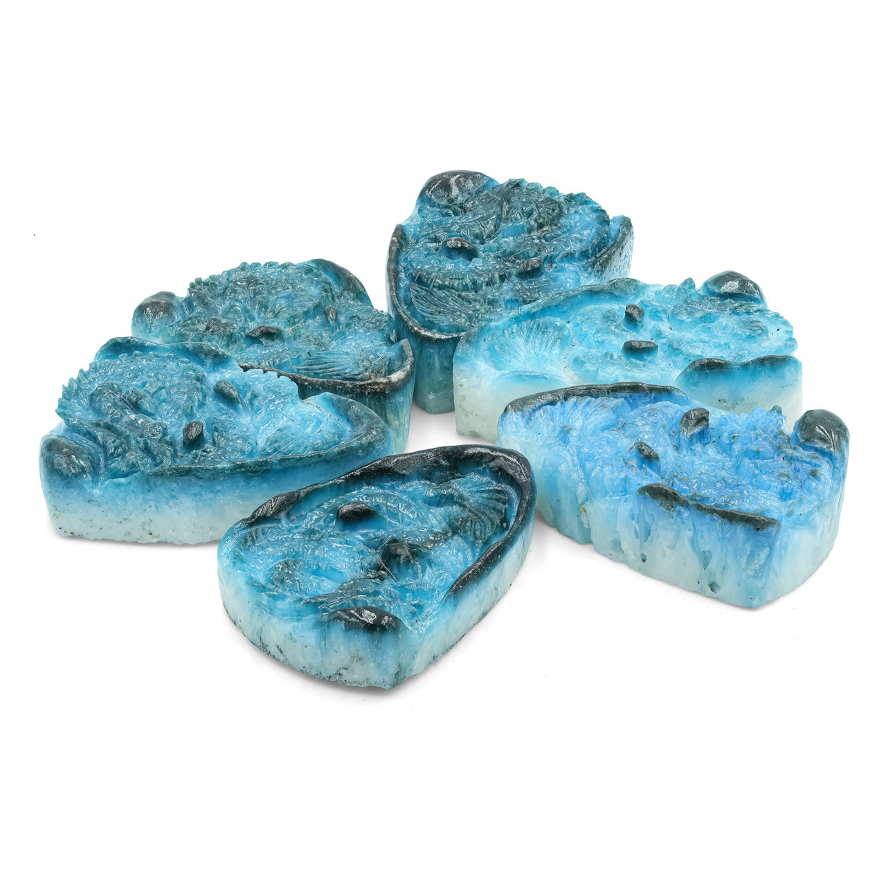Starborn Carved Shield Shaped Blue Ice Glacierite Dragon Carving 34-35 mm - 1 piece