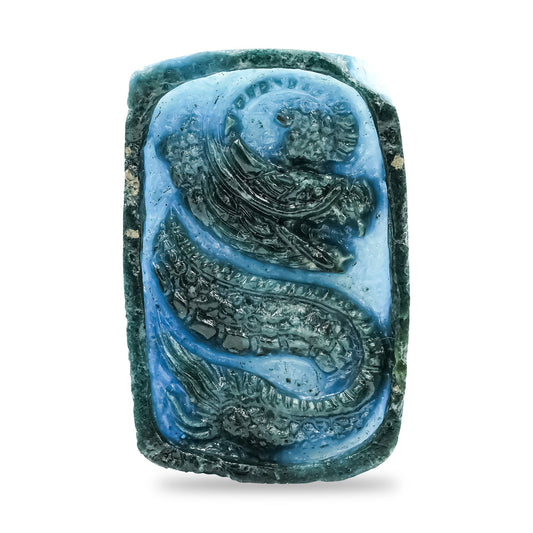 Starborn Carved Rectangle Shaped Blue Ice Glacierite Dragon Carving 34-35 mm - 1 piece