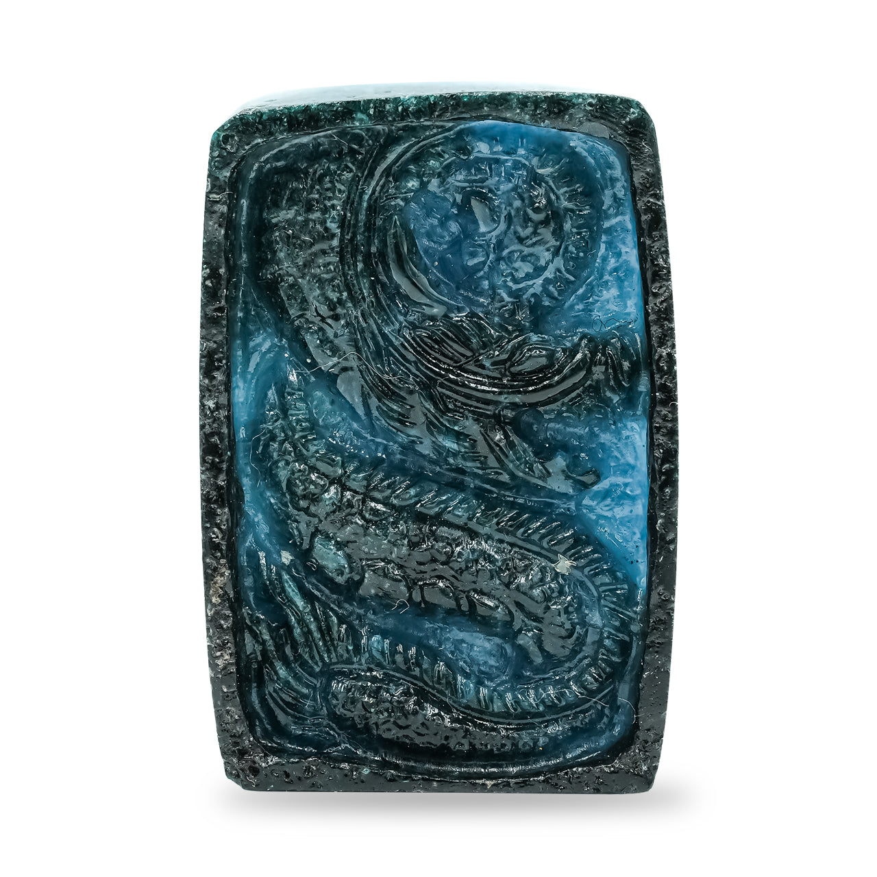 Starborn Carved Rectangle Shaped Blue Ice Glacierite Dragon Carving 34-35 mm - 1 piece