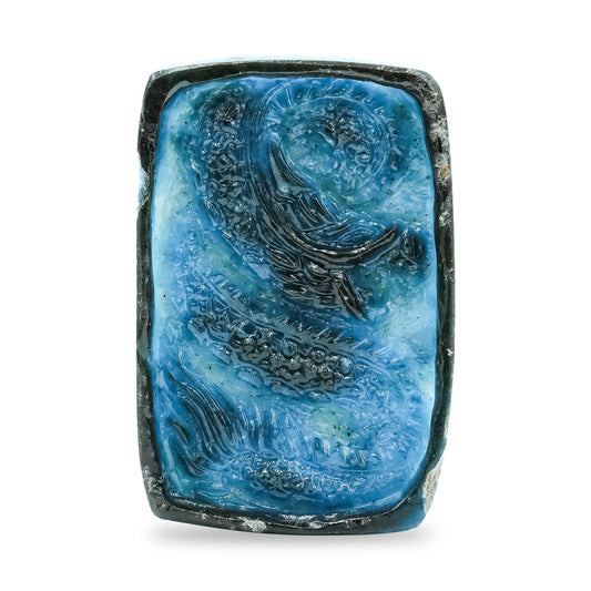 Starborn Carved Rectangle Shaped Blue Ice Glacierite Dragon Carving 34-35 mm - 1 piece