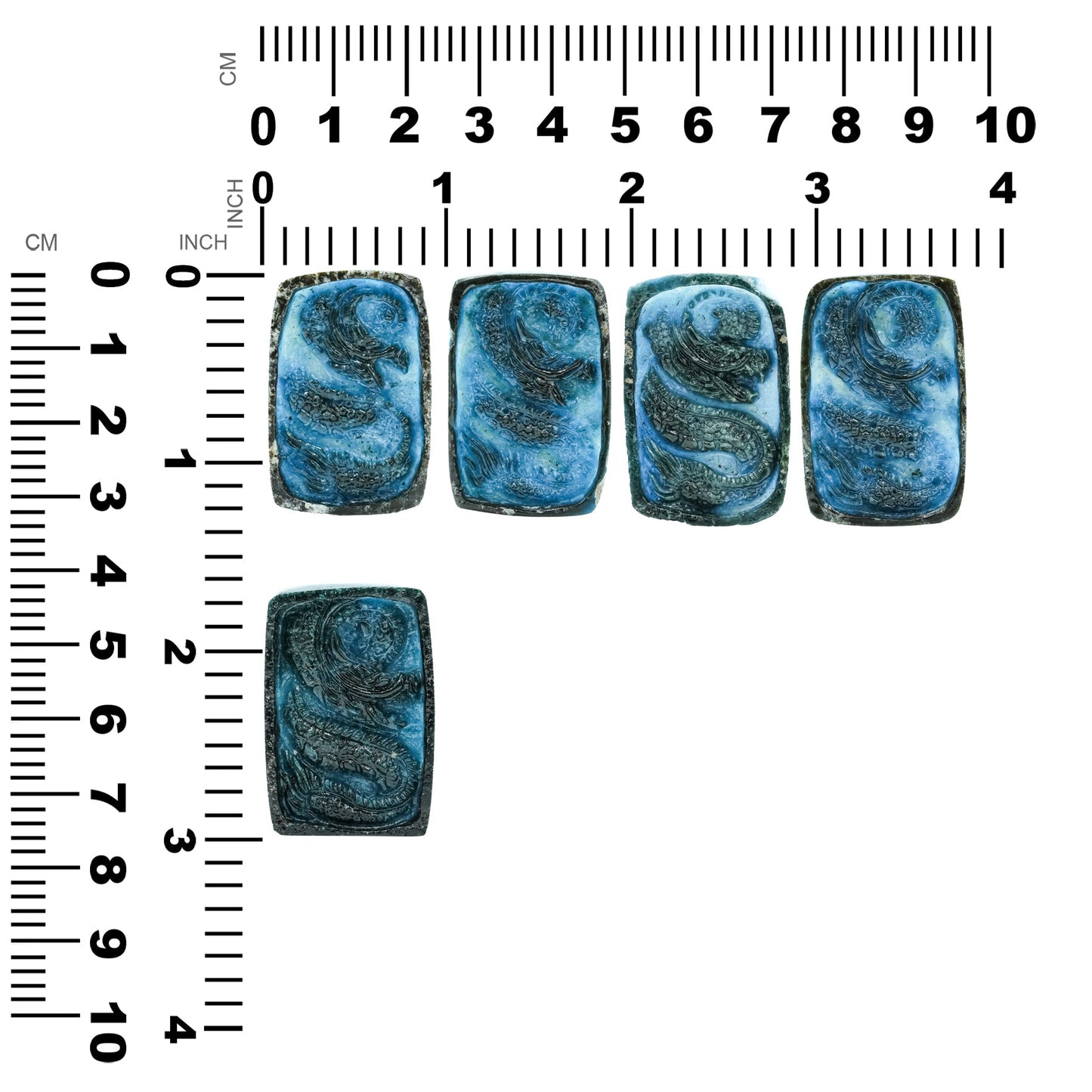 Starborn Carved Rectangle Shaped Blue Ice Glacierite Dragon Carving 34-35 mm - 1 piece