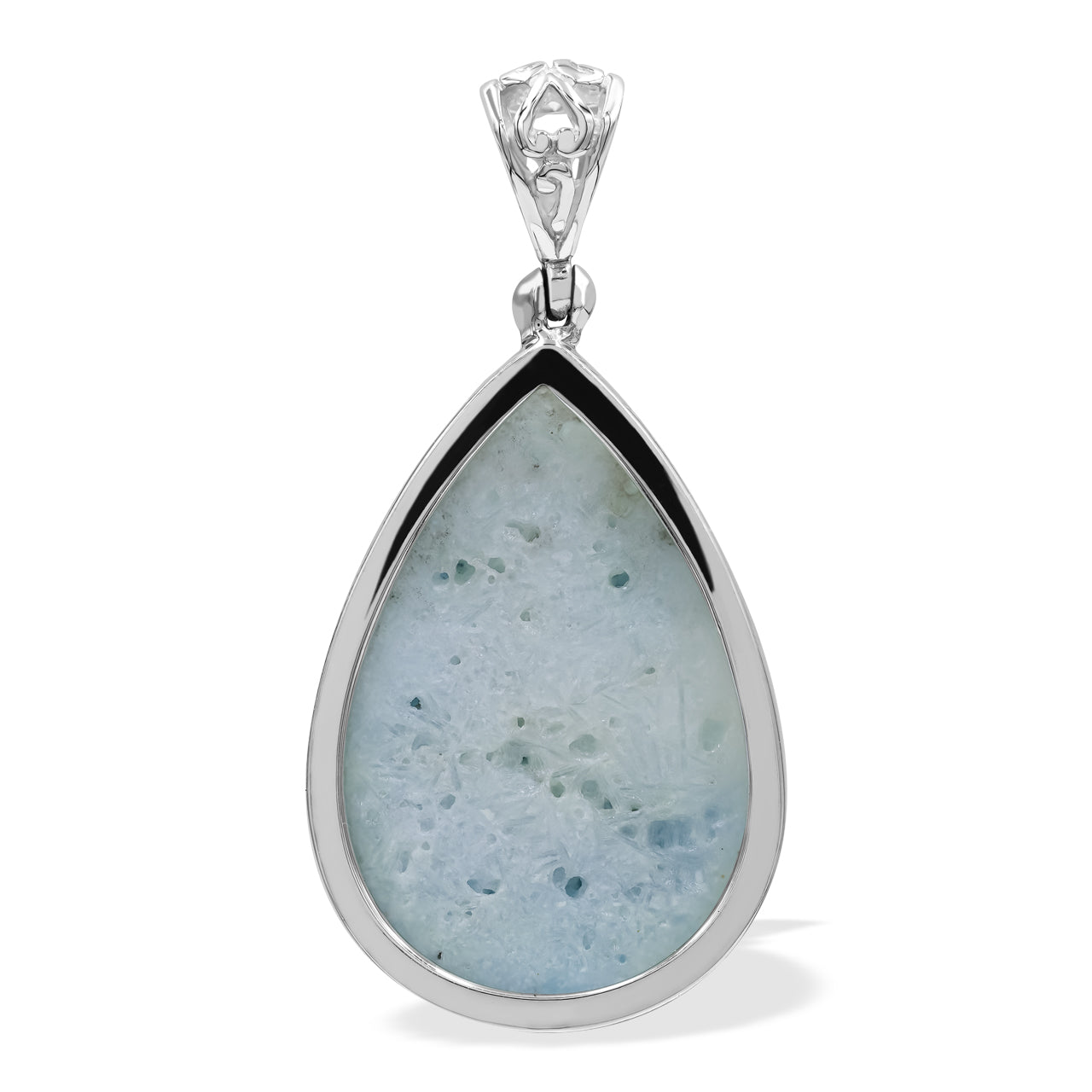 Starborn Carved Blue Ice Glacierite Ganesha Pear Pendant in Sterling Silver