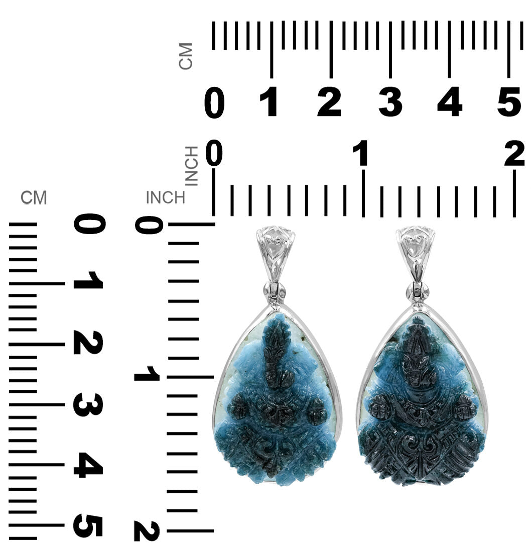 Starborn Carved Blue Ice Glacierite Ganesha Pear Pendant in Sterling Silver