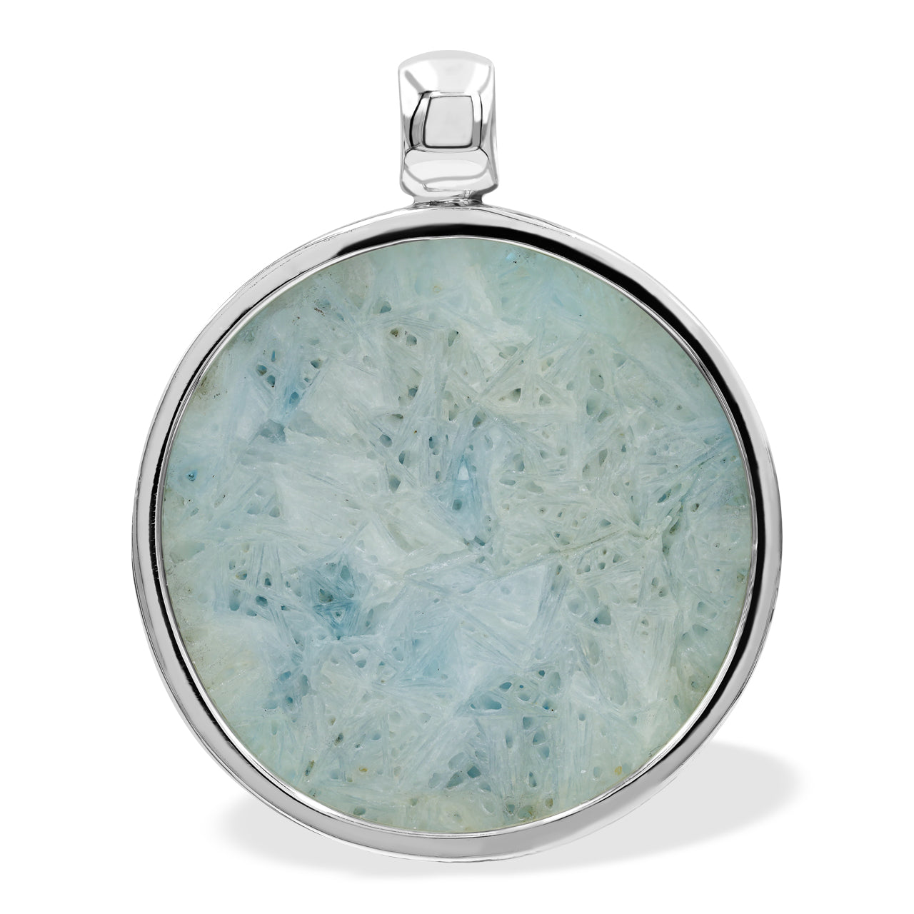 Starborn Carved Blue Ice Glacierite Dragon Round Pendant in Sterling Silver