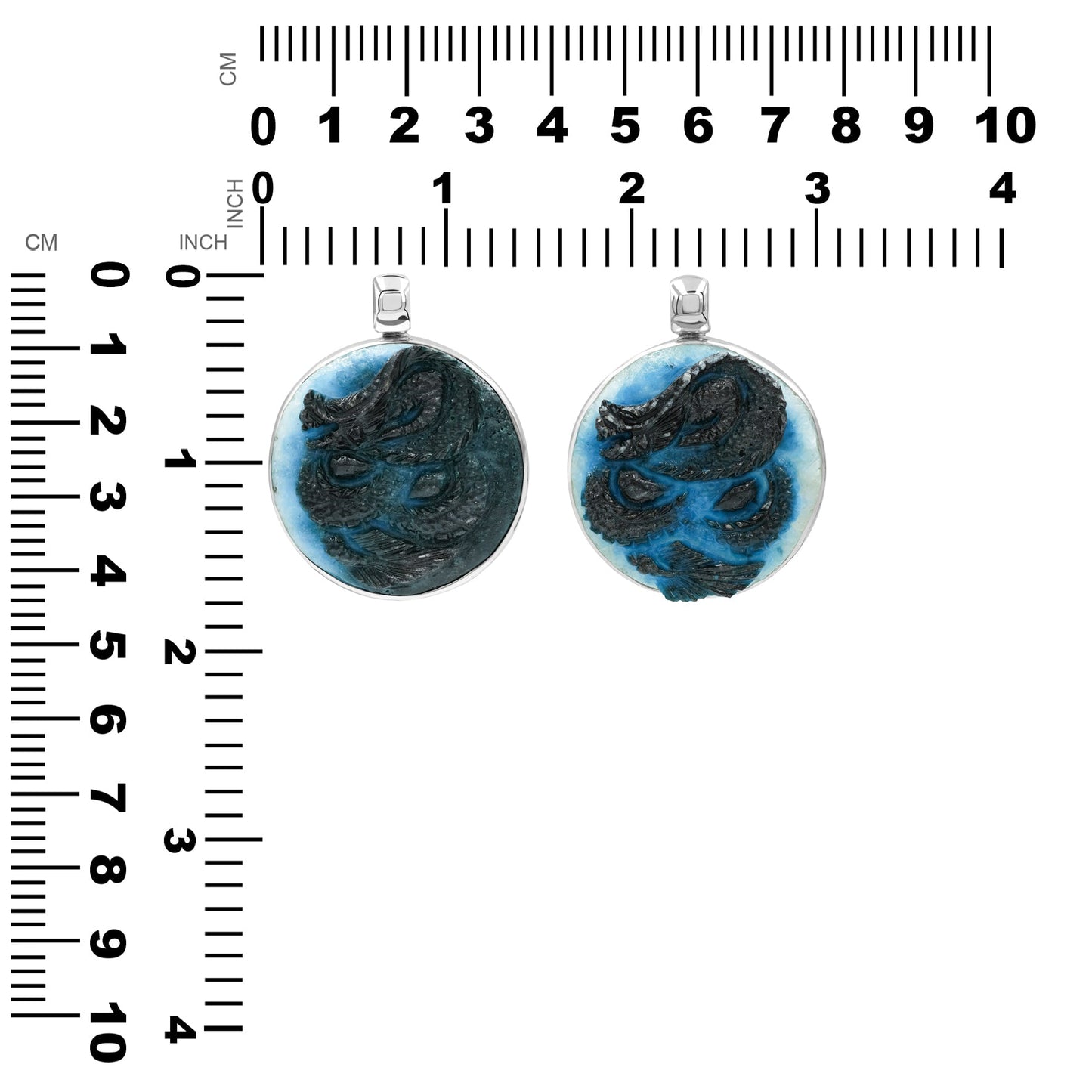 Starborn Carved Blue Ice Glacierite Dragon Round Pendant in Sterling Silver