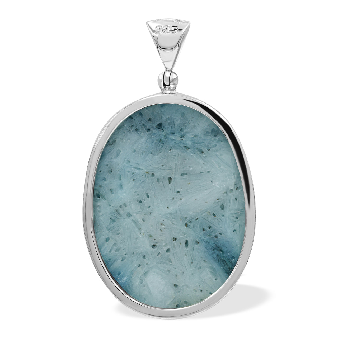 Starborn Carved Blue Ice Glacierite Dragon Oval Pendant in Sterling Silver - Medium