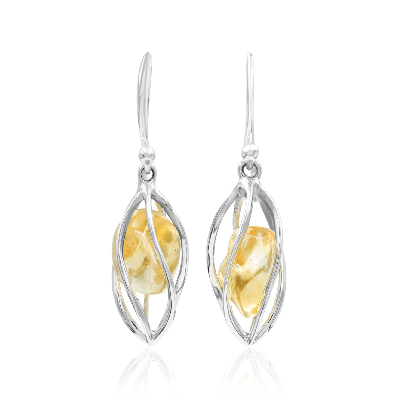 Starborn Citrine Spiral Caged Dangle Earring in Sterling Silver