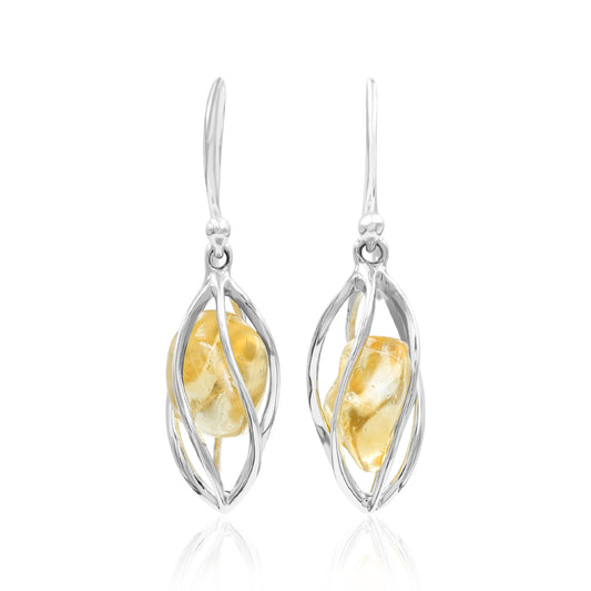 Starborn Citrine Spiral Caged Dangle Earring in Sterling Silver