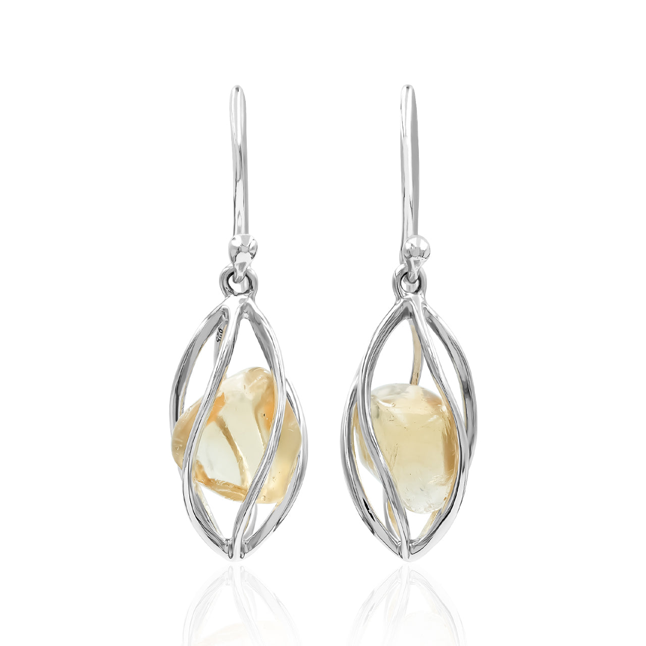 Starborn Citrine Spiral Caged Dangle Earring in Sterling Silver