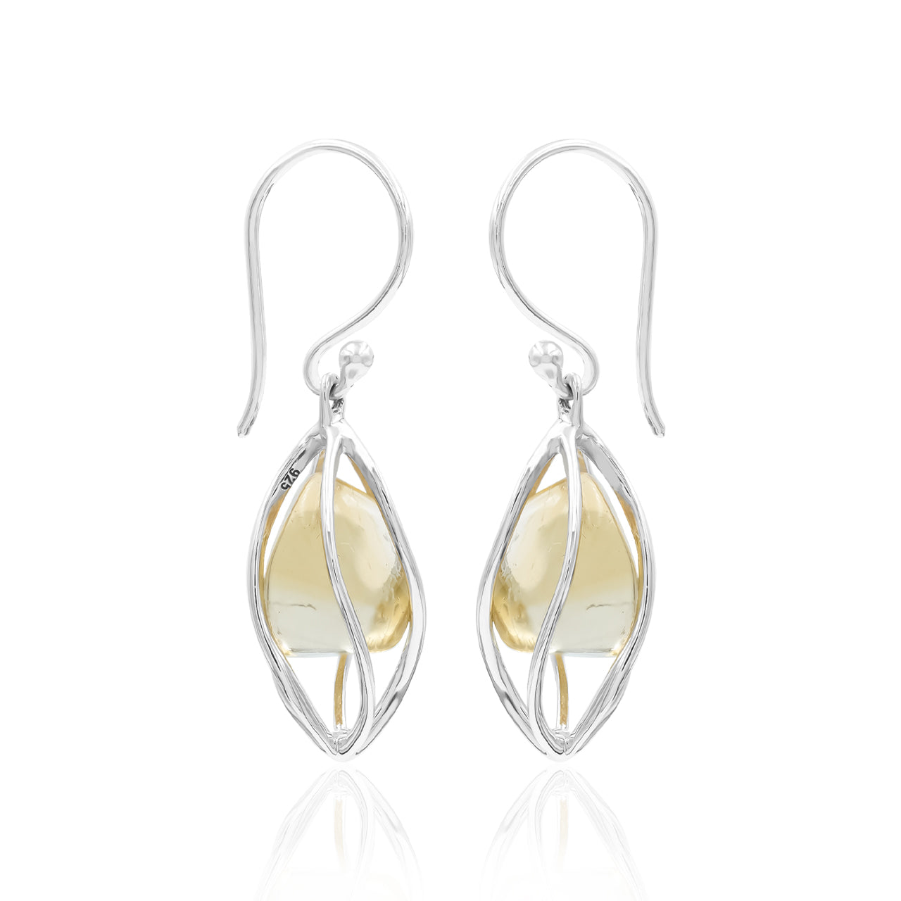 Starborn Citrine Spiral Caged Dangle Earring in Sterling Silver