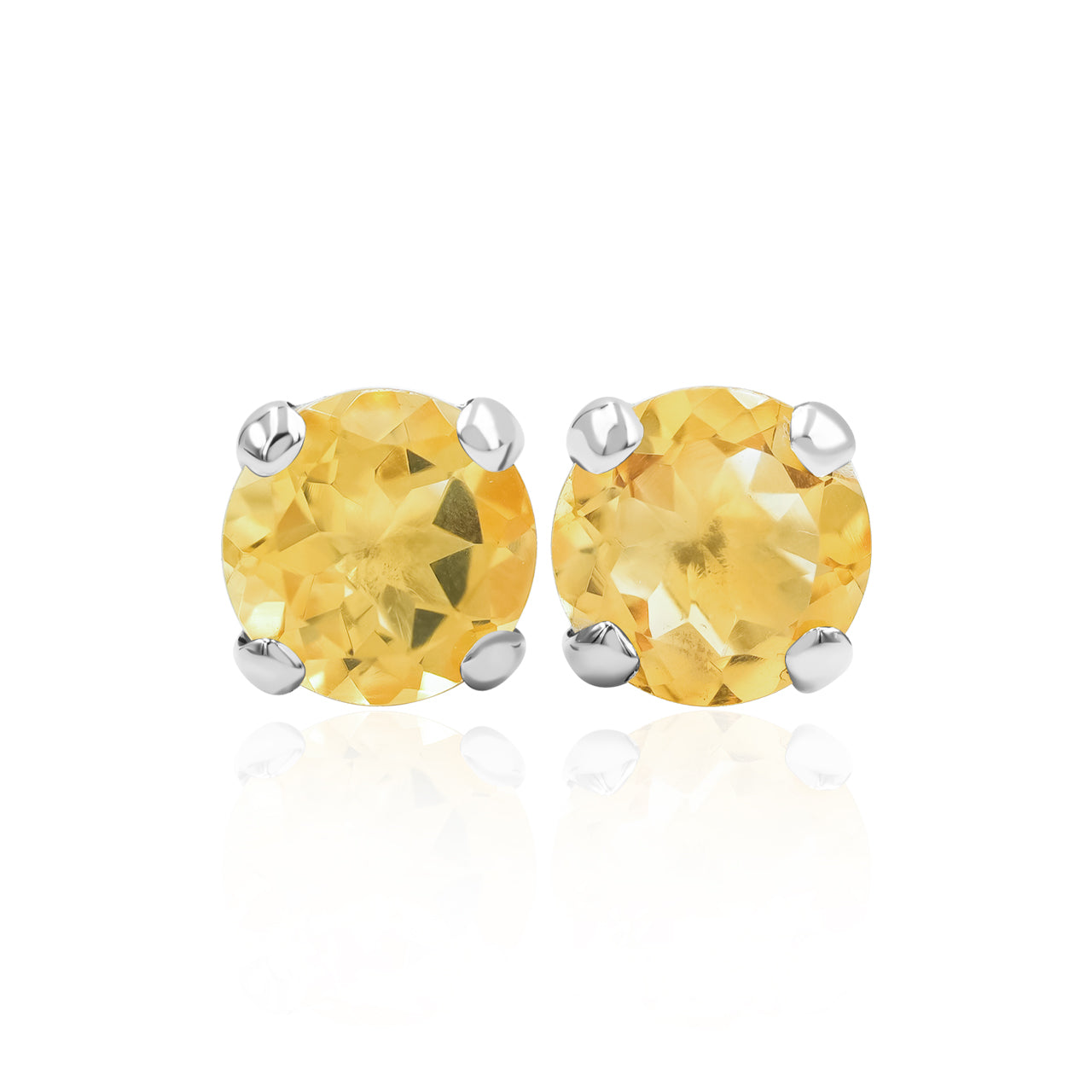 Starborn Citrine Faceted Round Post Earrings in Sterling Silver