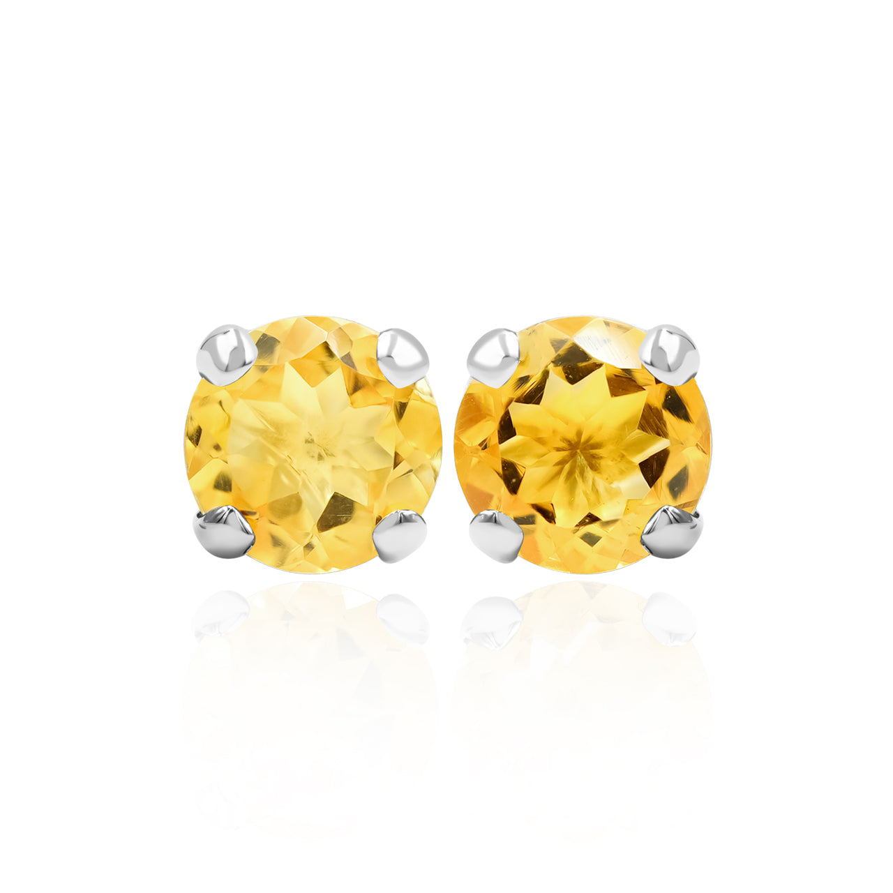 Starborn Citrine Faceted Round Post Earrings in Sterling Silver