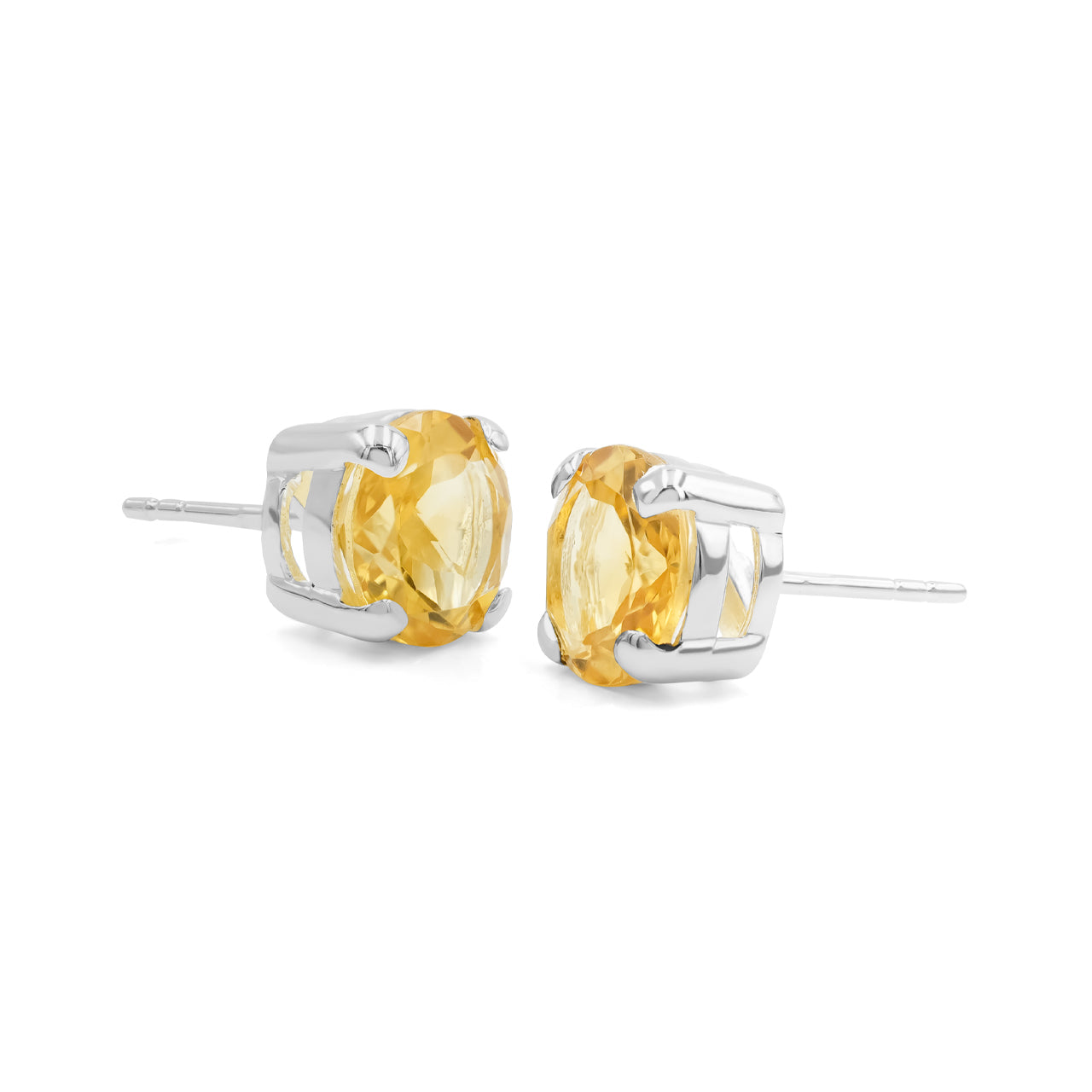 Starborn Citrine Faceted Round Post Earrings in Sterling Silver