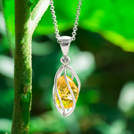 Starborn Citrine Spiral Caged Pendant in Sterling Silver