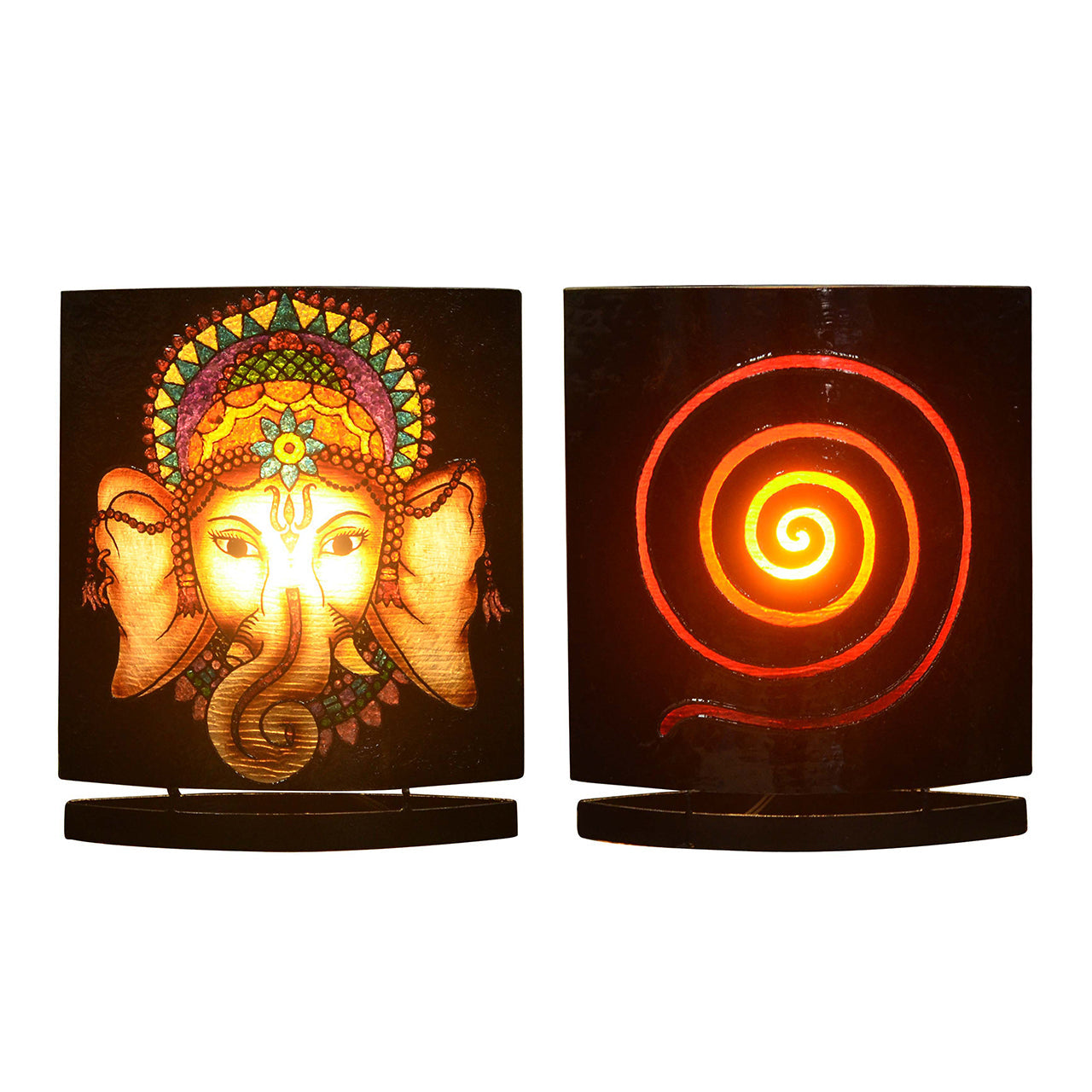 Starborn Ganesha with Headdress Motif &amp; Gemstones Table Lamp with LED Bulb on Dimmer Plug