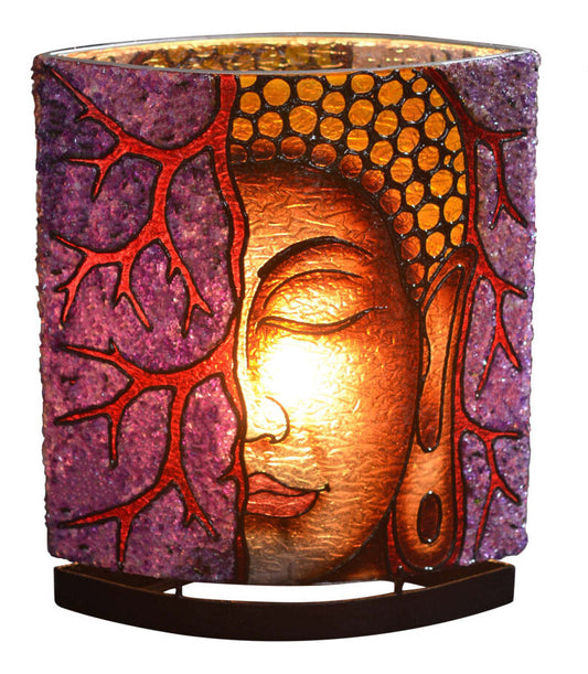 Starborn Amethyst &amp; Buddha Meditation Face Motif Table Lamp with LED Bulb on Dimmer Plug