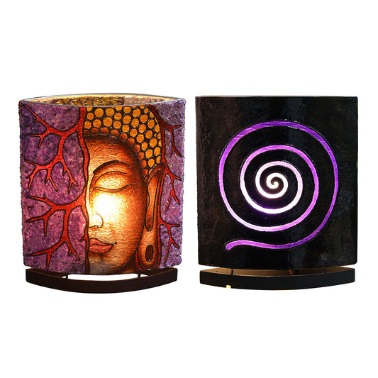 Starborn Amethyst &amp; Buddha Meditation Face Motif Table Lamp with LED Bulb on Dimmer Plug