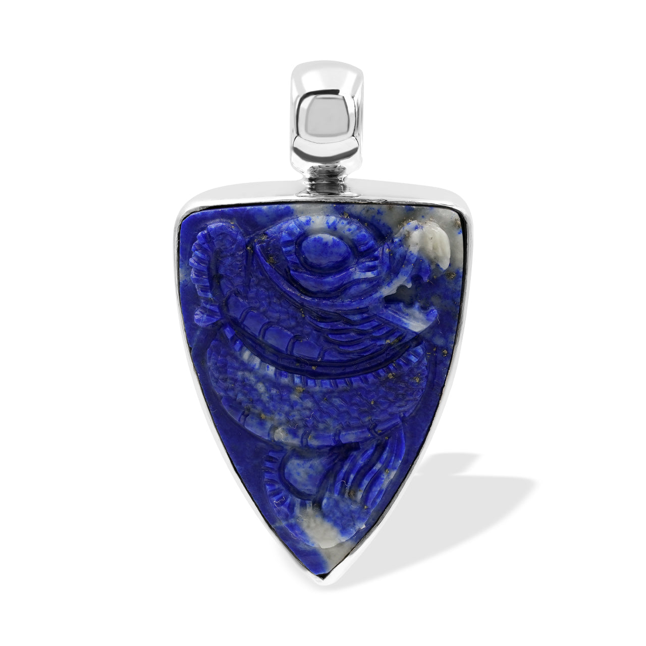 Starborn Handcarved Lapis Lazuli  Dragon Shield Pendant in Sterling Silver