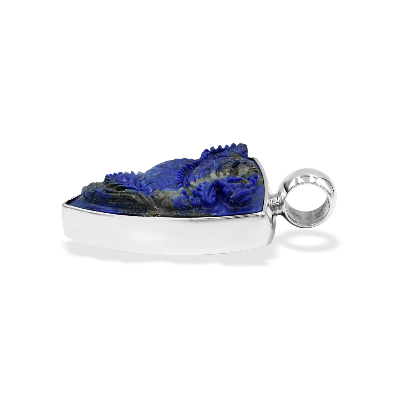 Starborn Handcarved Lapis Lazuli  Dragon Shield Pendant in Sterling Silver