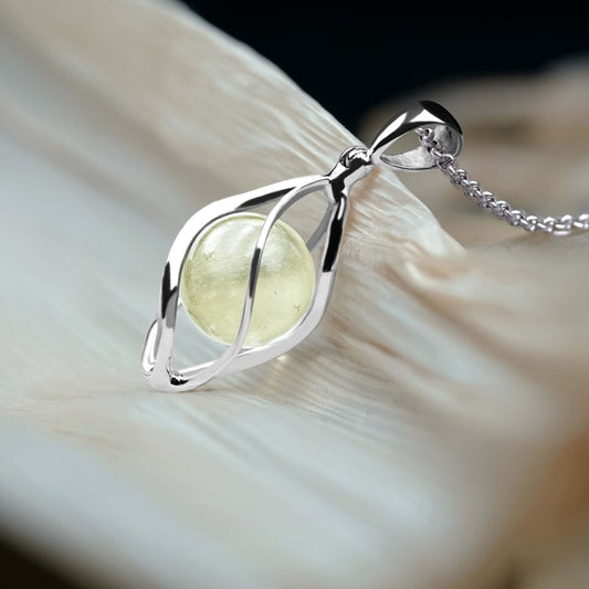 Starborn Libyan Desert Tektite Sphere 4-Wire Spiral Cage Pendant in Sterling Silver