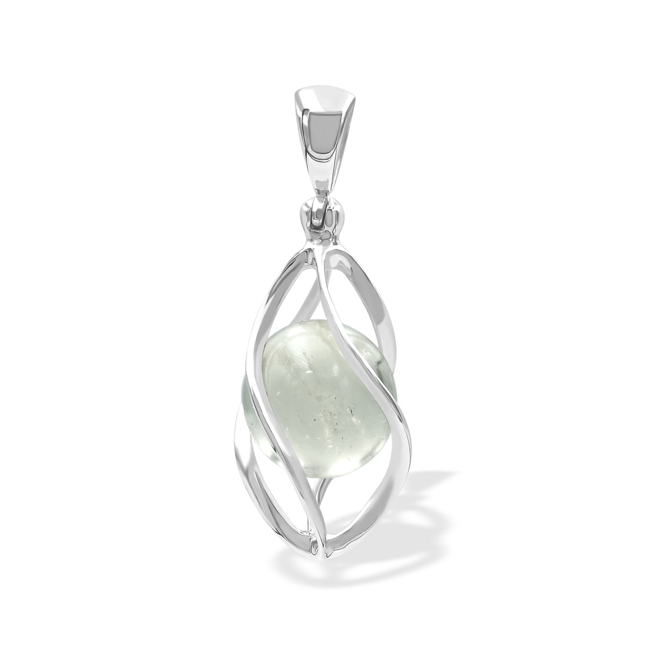 Starborn Libyan Desert Tektite Sphere 4-Wire Spiral Cage Pendant in Sterling Silver