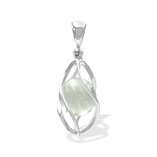 Starborn Libyan Desert Tektite Sphere 4-Wire Spiral Cage Pendant in Sterling Silver