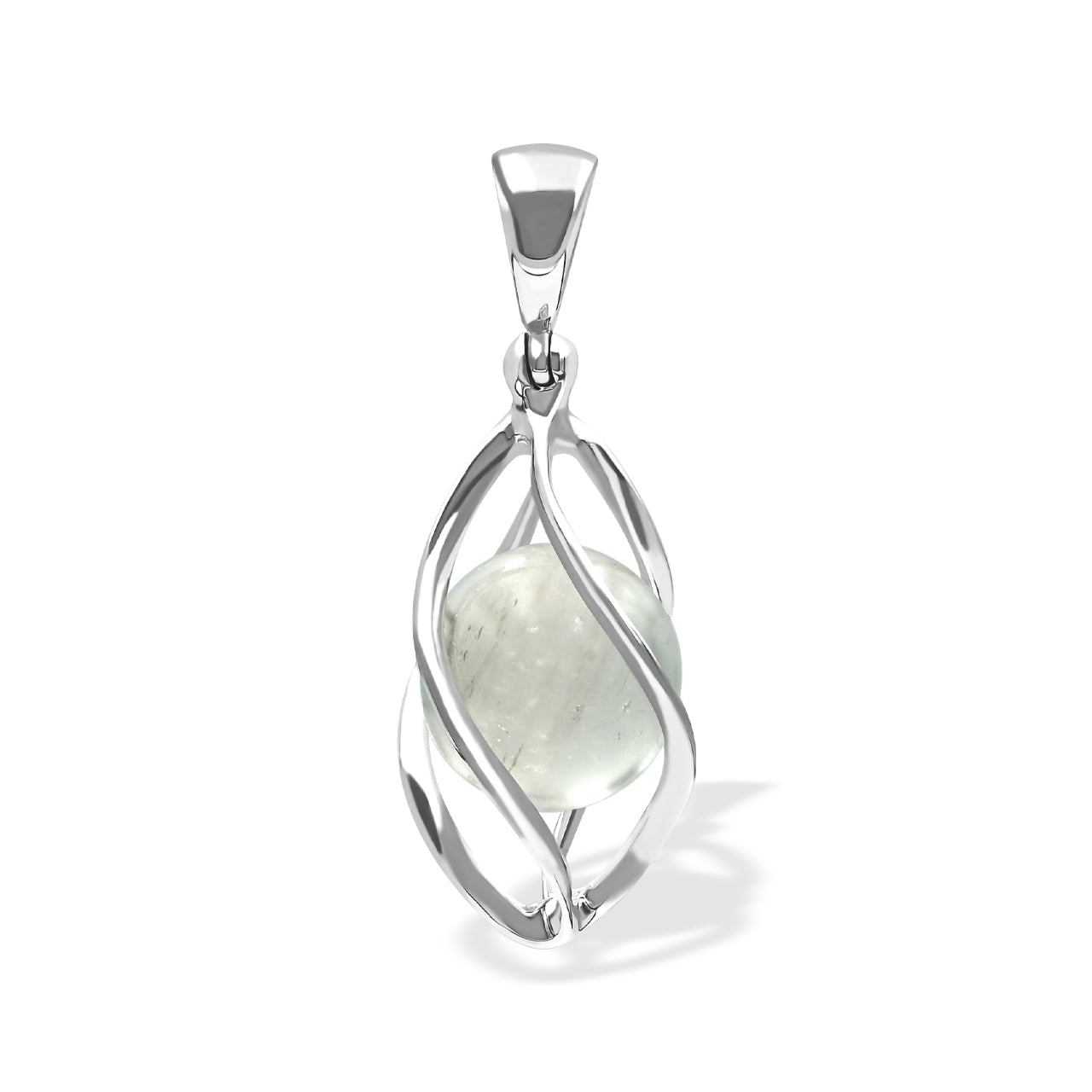 Starborn Libyan Desert Tektite Sphere 4-Wire Spiral Cage Pendant in Sterling Silver