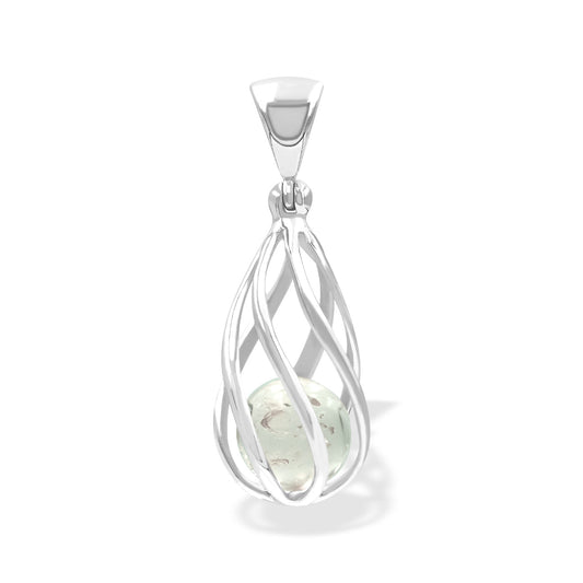 Starborn Libyan Desert Tektite Sphere 6-Wire Spiral Cage Pendant in Sterling Silver